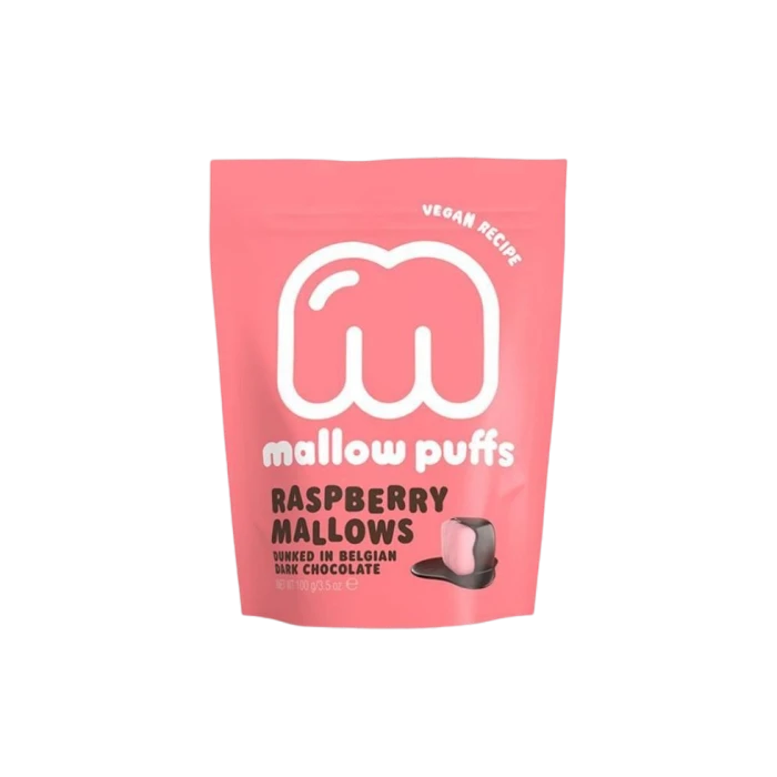 Mallow Puff VEGAN Dark Chocolate Framboos Marshmallows 3 Mallow Puff VEGAN Dark Chocolate Framboos Marshmallows